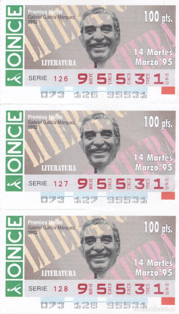 Cupones ONCE: 3 UDS. CUPON ONCE. PREMIOS NOBEL. LITERATURA. GABRIEL GARCIA MARQUEZ. SORTEO MARTES 14 MARZO 1995