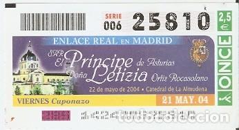 Cupones ONCE: Cup&oacute;n Once de 21-5-2004. Enlace Real en Madrid. 8-040521