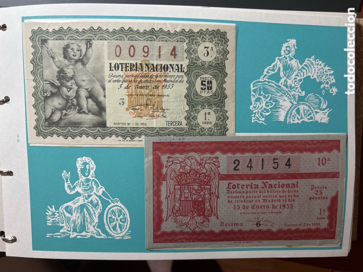 Cupones ONCE: Loteria A&ntilde;o 1955 Completo 36 Sorteos - Foto 1