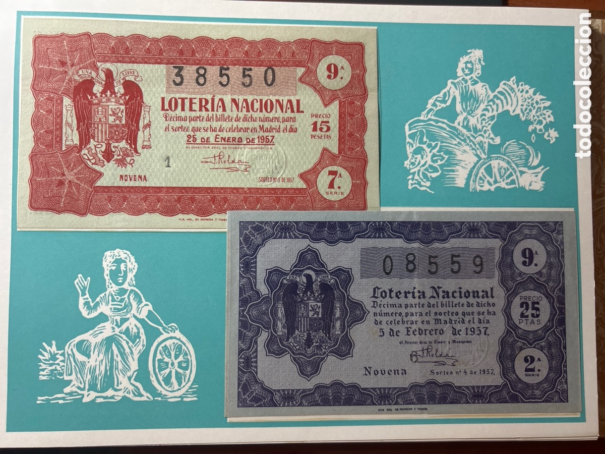 Cupones ONCE: Loteria A&ntilde;o 1957 Completo con 36 Sorteos - Foto 2