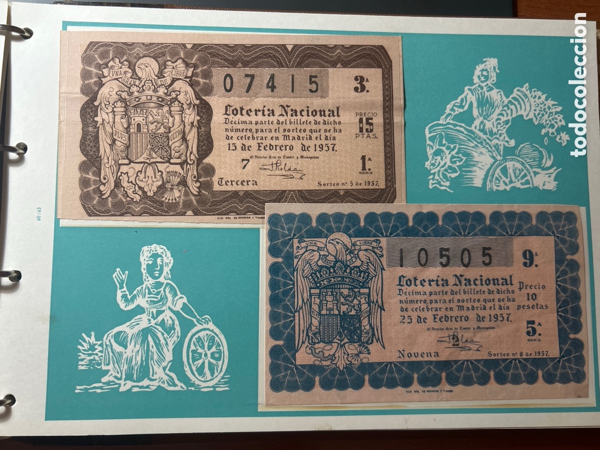 Cupones ONCE: Loteria A&ntilde;o 1957 Completo con 36 Sorteos - Foto 3