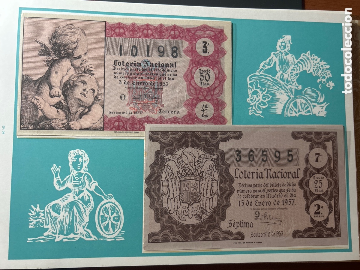 Cupones ONCE: Loteria A&ntilde;o 1957 Completo con 36 Sorteos - Foto 1