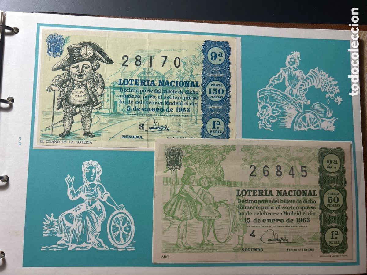Cupones ONCE: Loteria A&ntilde;o 1963 Completo con 36 Sorteos - Foto 1