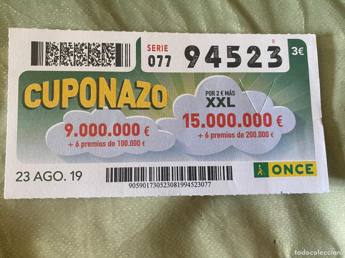 Cupones ONCE: Cup&oacute;n de la Once. 23 de Agosto de 2019. N&ordm; 94523. Cuponazo Viernes. Buen estado.