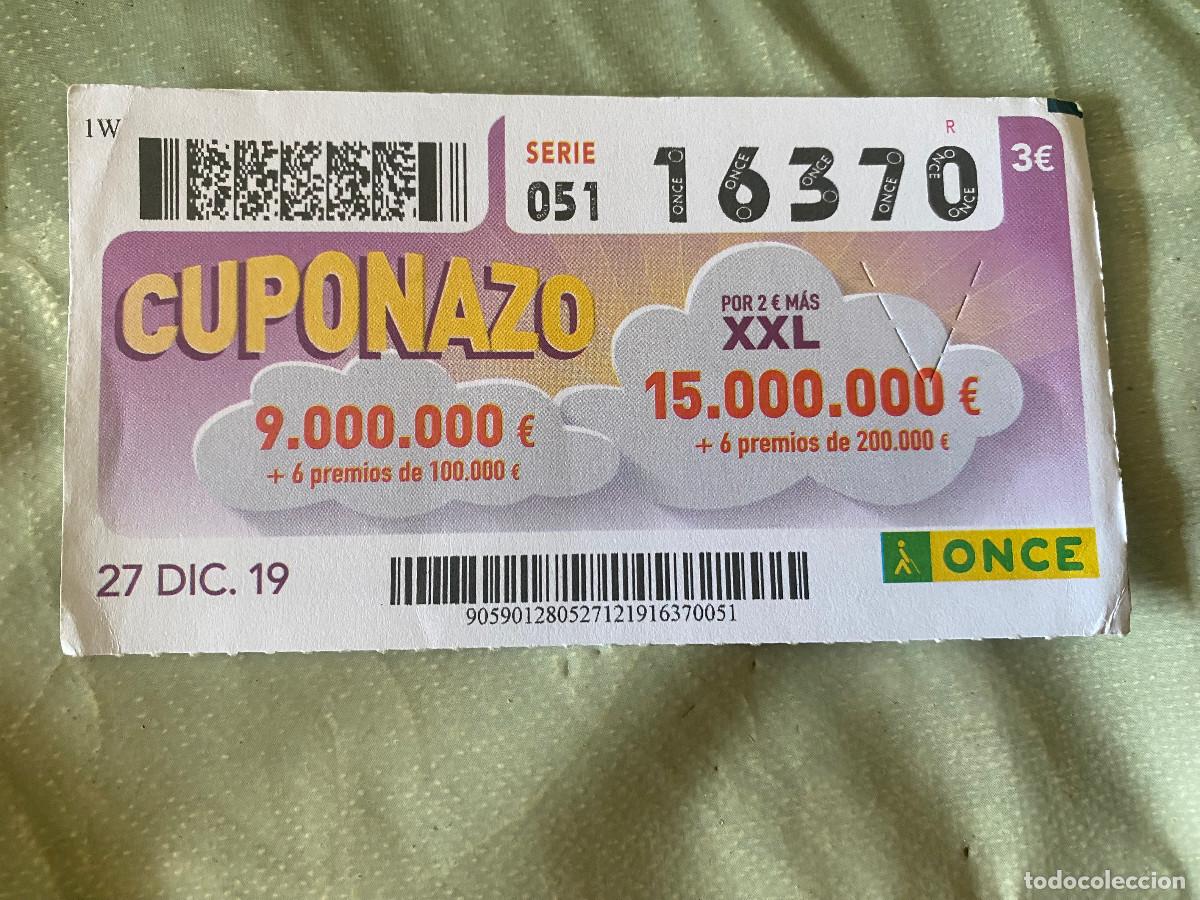 Cupones ONCE: Cup&oacute;n de la Once. 27 de Diciembre de 2019. N&ordm; 16370. Cuponazo Viernes. Buen estado.