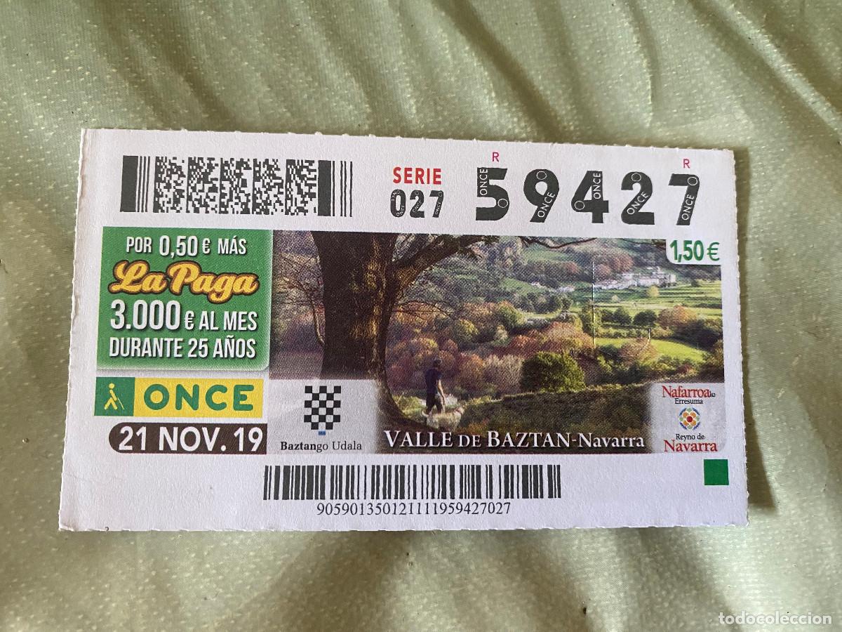 Cupones ONCE: Cup&oacute;n de la Once. 21 de Noviembre de 2019. N&ordm; 59427. Valle de Bazt&aacute;n, Navarra. Buen estado.