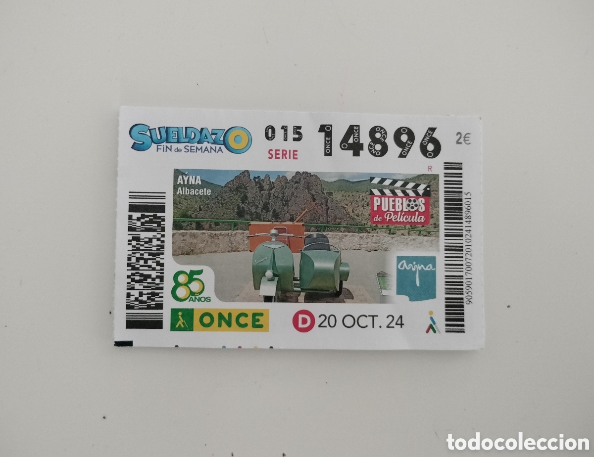Cupones ONCE: CUP&Oacute;N LOTER&Iacute;AS ONCE SUELDAZO FIN DE SEMANA AYNA ALBACETE PUEBLOS DE CINE 20 Oct. 2024