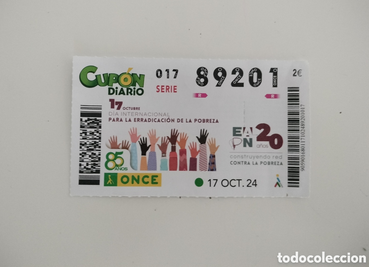 Cupones ONCE: CUP&Oacute;N DIARIO LOTER&Iacute;AS ONCE D&Iacute;A INTERNACIONAL PARA LA ERRADICACI&Oacute;N DE LA POBREZA 17 OCTUBRE 2024