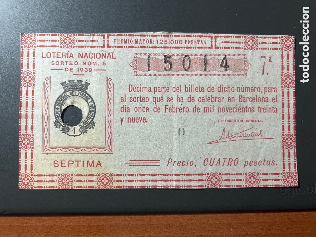 Cupones ONCE: Loteria A&ntilde;o 1939 Sorteo 5 - Foto 1