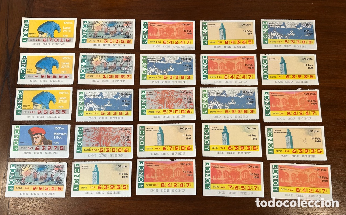 Cupones ONCE: LOTE 25 CUPONES DE LA ONCE. A&Ntilde;O 1989 - Foto 1