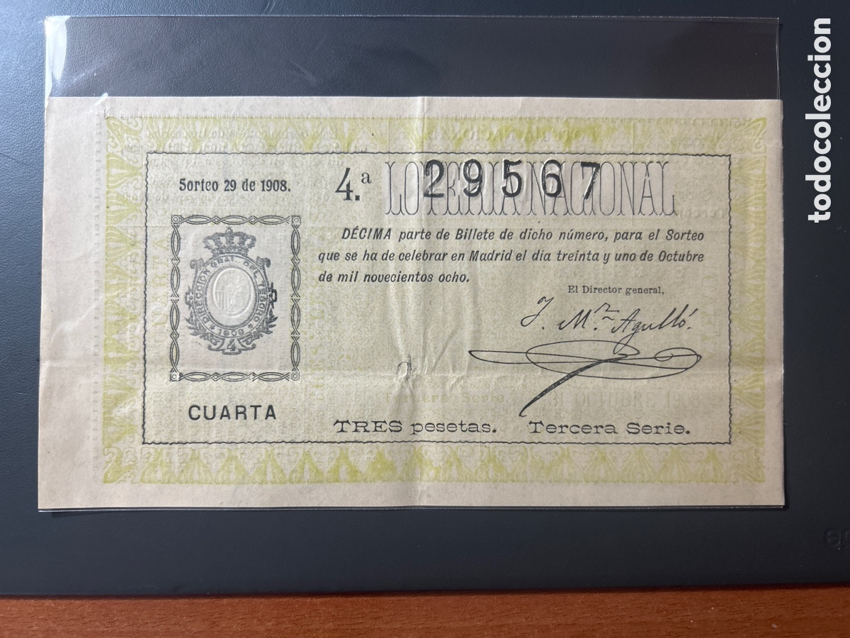 Cupones ONCE: Loteria A&ntilde;o 1908 Sorteo 29 Serie 3 - Foto 1