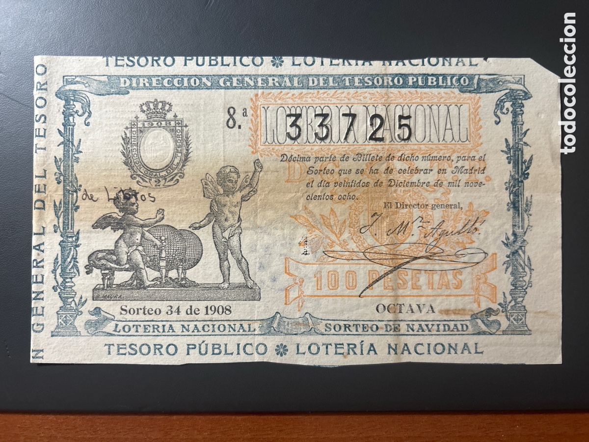 Cupones ONCE: Loteria A&ntilde;o 1908 Sorteo 34 Navidad - Foto 1