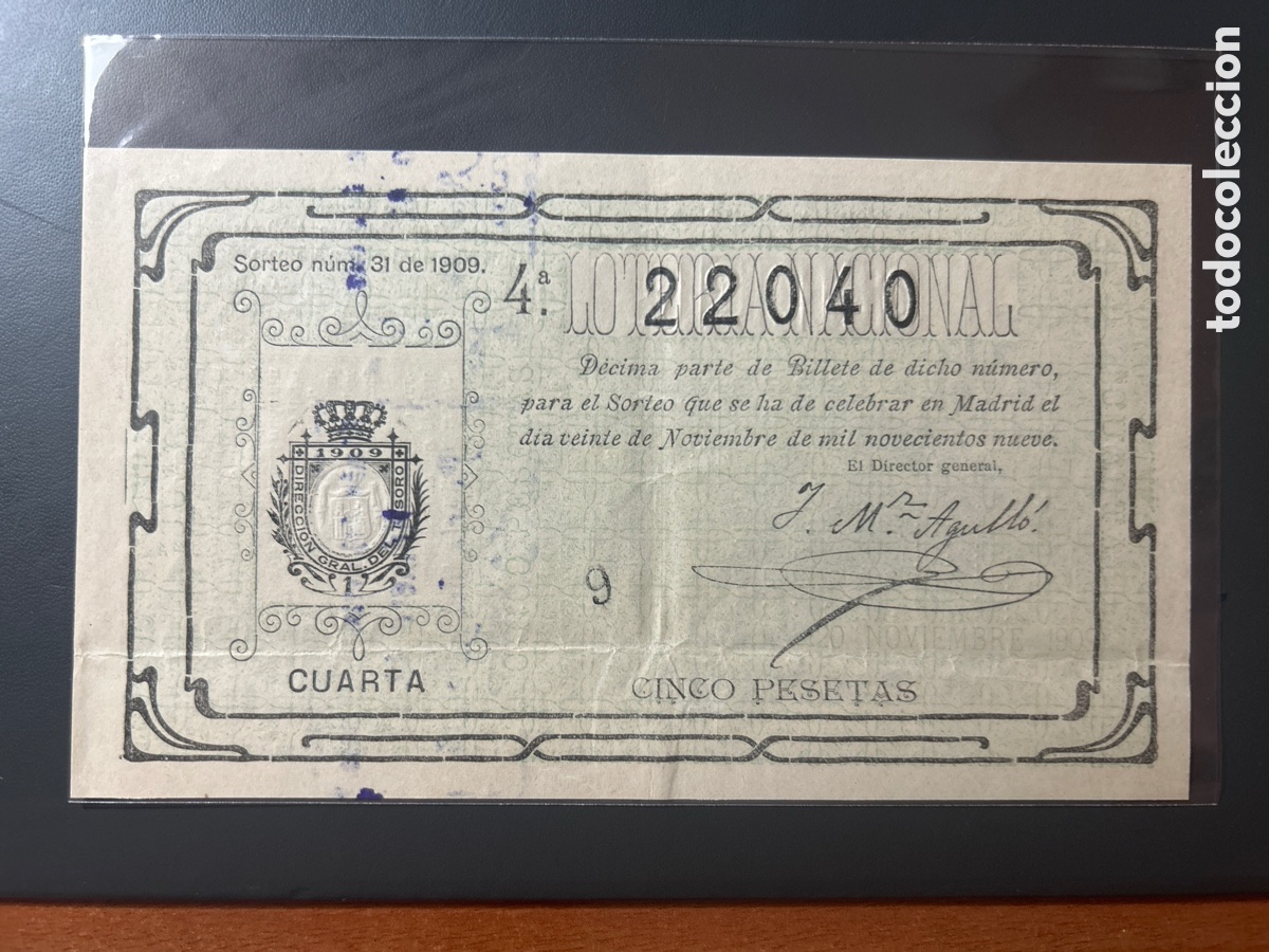 Cupones ONCE: Loteria A&ntilde;o 1909 Sorteo 31 - Foto 1
