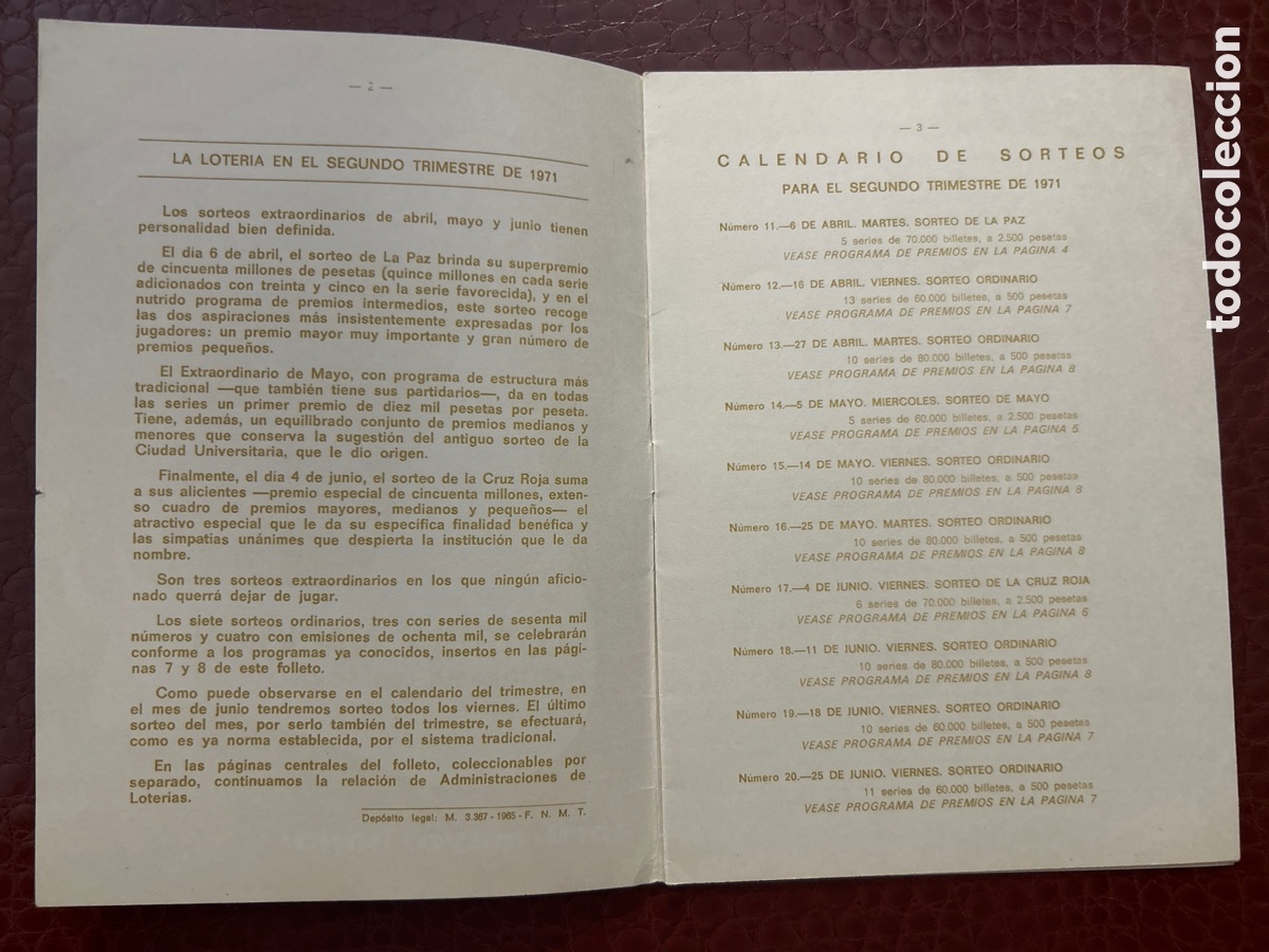 Cupones ONCE: Programa De Sorteos Loter&iacute;a Nacional 1971 Segundo Trimestre - Foto 2