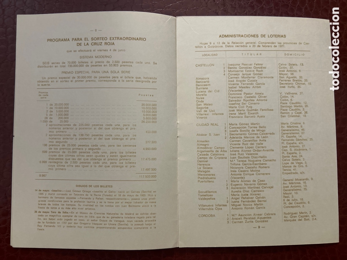 Cupones ONCE: Programa De Sorteos Loter&iacute;a Nacional 1971 Segundo Trimestre - Foto 4
