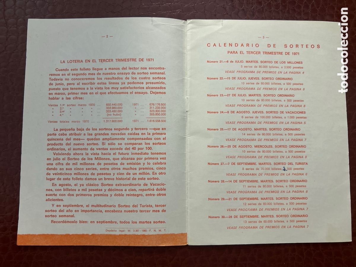 Cupones ONCE: Programa de Sorteos Loter&iacute;a Nacional 1971 tercer trimestre - Foto 2