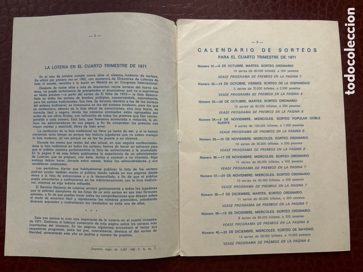 Cupones ONCE: Programa de Sorteos Loter&iacute;a Nacional 1971 Cuarto Trimestre - Foto 2