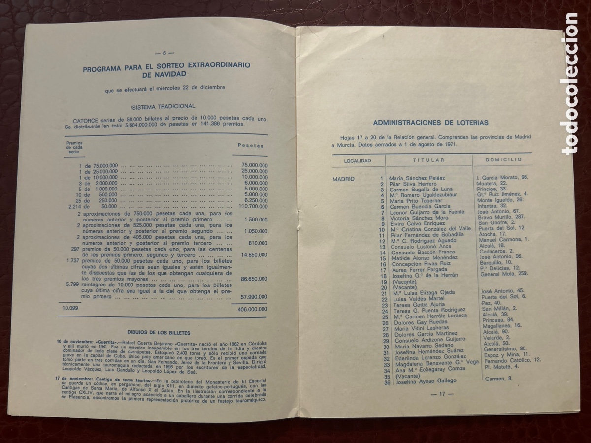 Cupones ONCE: Programa de Sorteos Loter&iacute;a Nacional 1971 Cuarto Trimestre - Foto 4