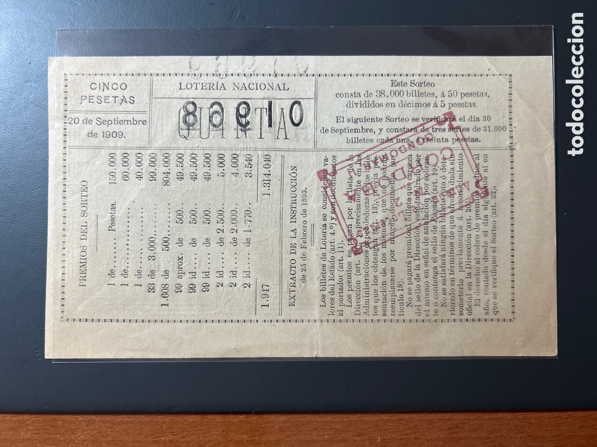Cupones ONCE: Loteria A&ntilde;o 1909 Sorteo 25 - Foto 2