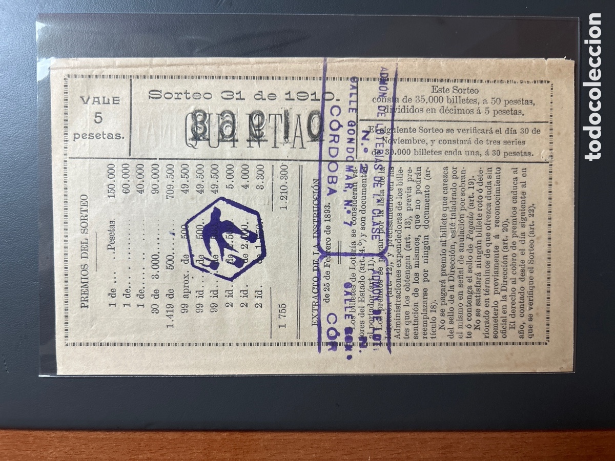 Cupones ONCE: Loteria A&ntilde;o 1910 Sorteo 31 - Foto 2