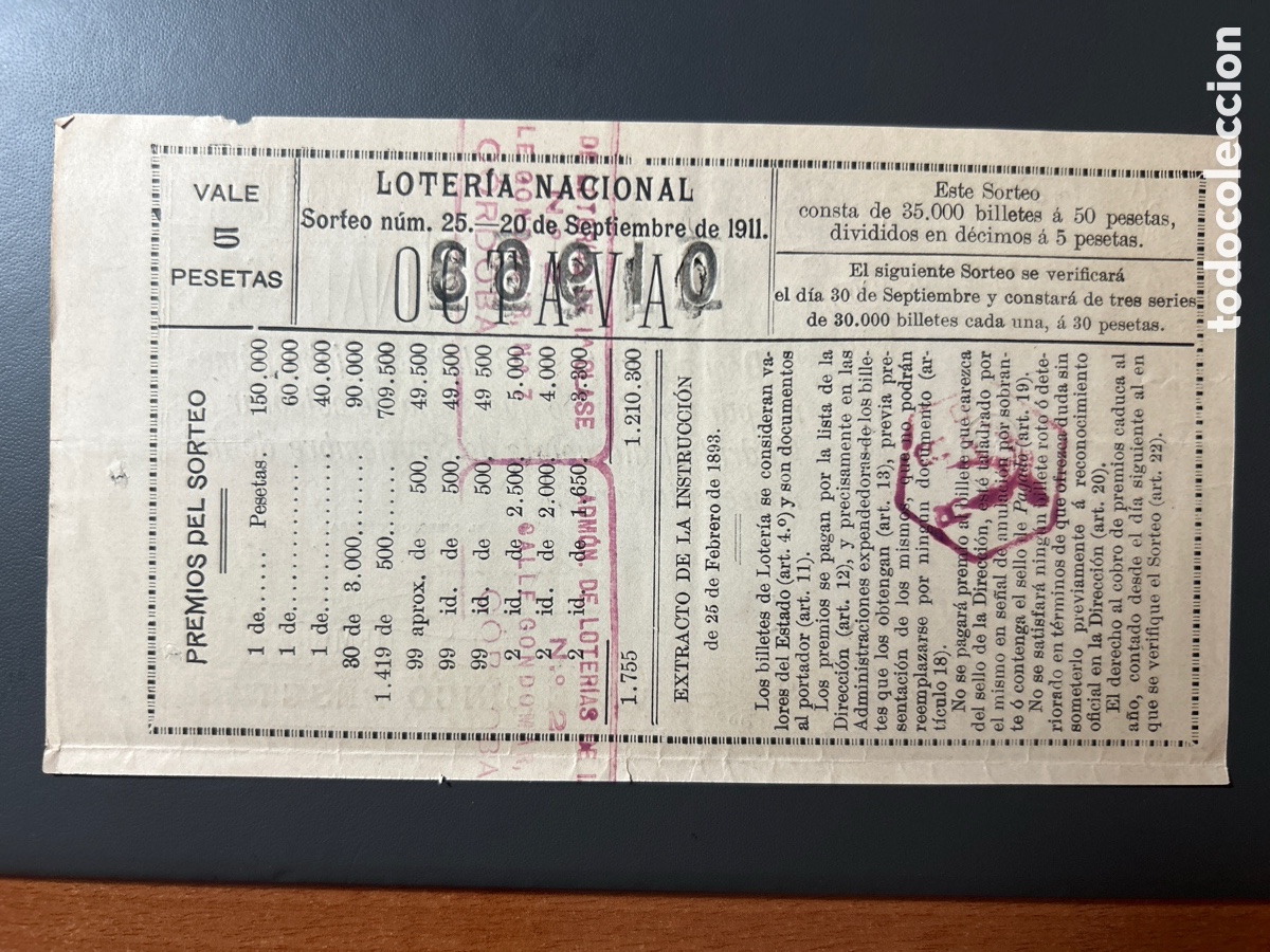 Cupones ONCE: Loteria A&ntilde;o 1911 Sorteo 25 - Foto 2