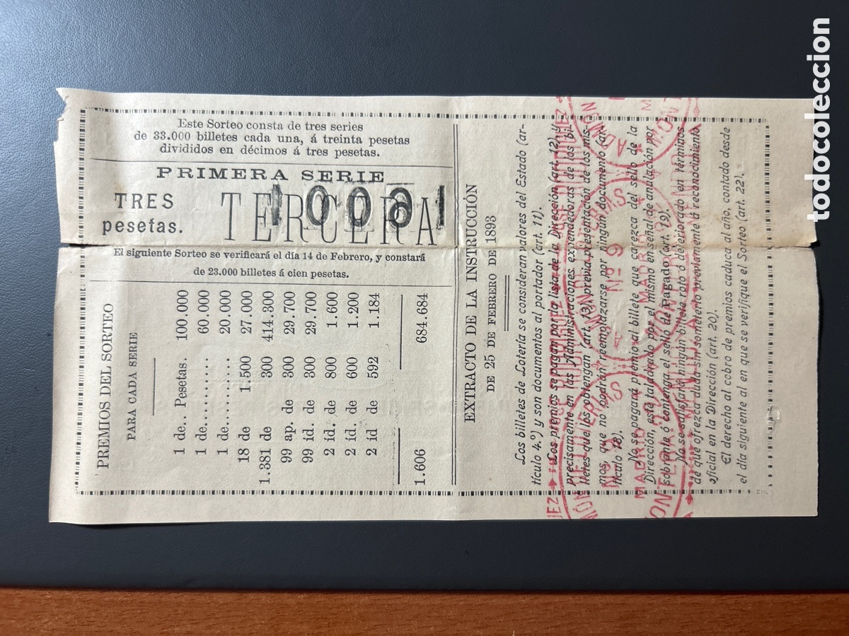 Cupones ONCE: Loteria A&ntilde;o 1912 Sorteo 3 - Foto 2