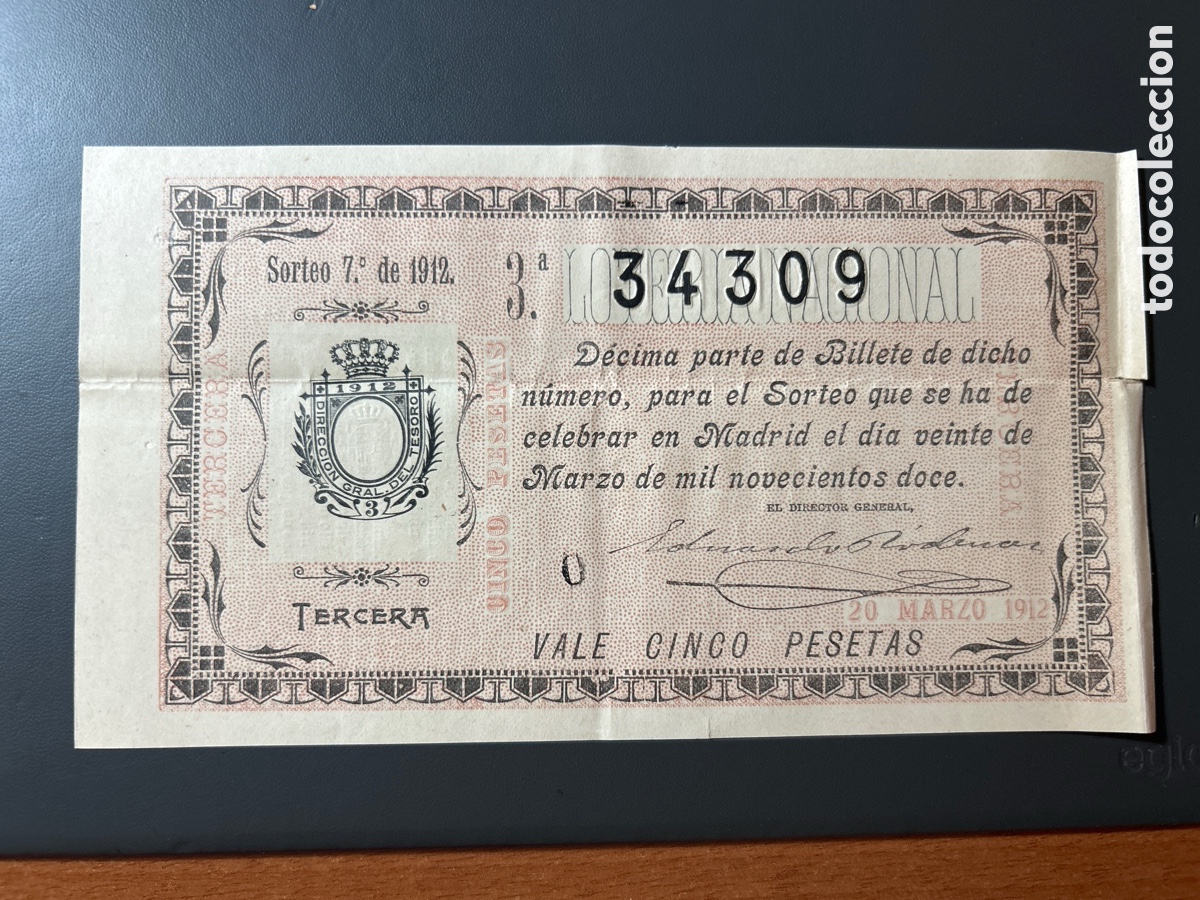Cupones ONCE: Loteria A&ntilde;o 1912 Sorteo 7 - Foto 1