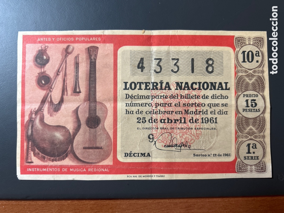 Cupones ONCE: Loteria A&ntilde;o 1961 Sorteo 12 - Foto 1