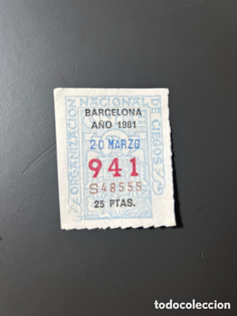 Cupones ONCE: Cup&oacute;n Once A&ntilde;o 1981 Barcelona 20 Marzo N&uacute;m 941 - Foto 1
