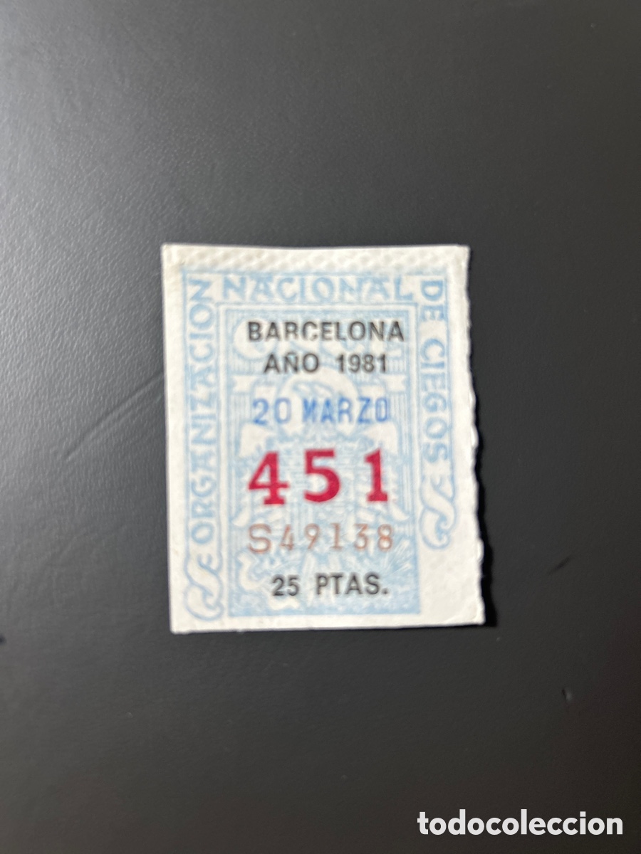 Cupones ONCE: Cupon Once A&ntilde;o 1981 Barcelona 20 Marzo N&uacute;m 451 - Foto 1