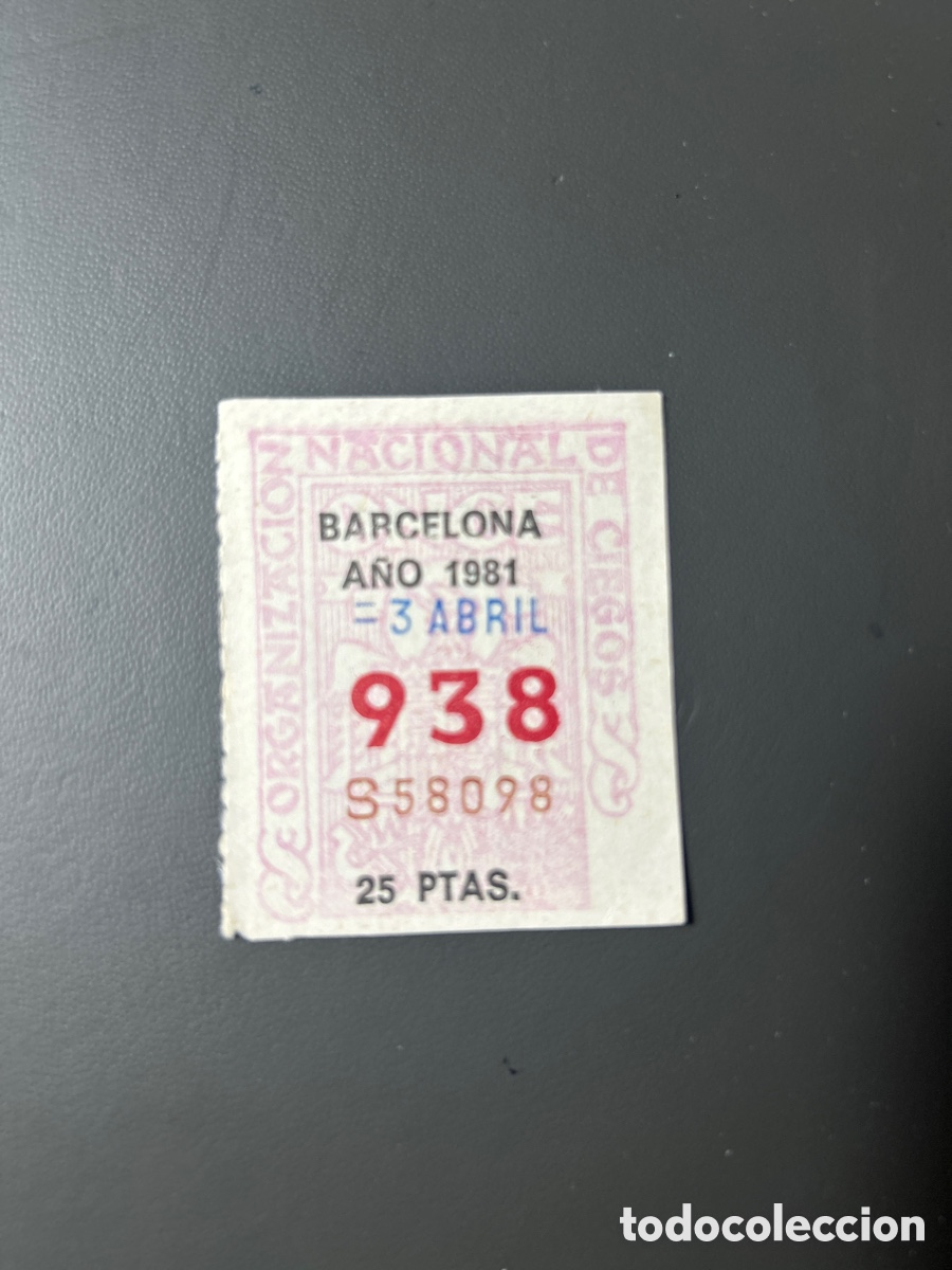 Cupones ONCE: Cupon Once A&ntilde;o 1981 Barcelona 3 Abril N&uacute;m 938 - Foto 1