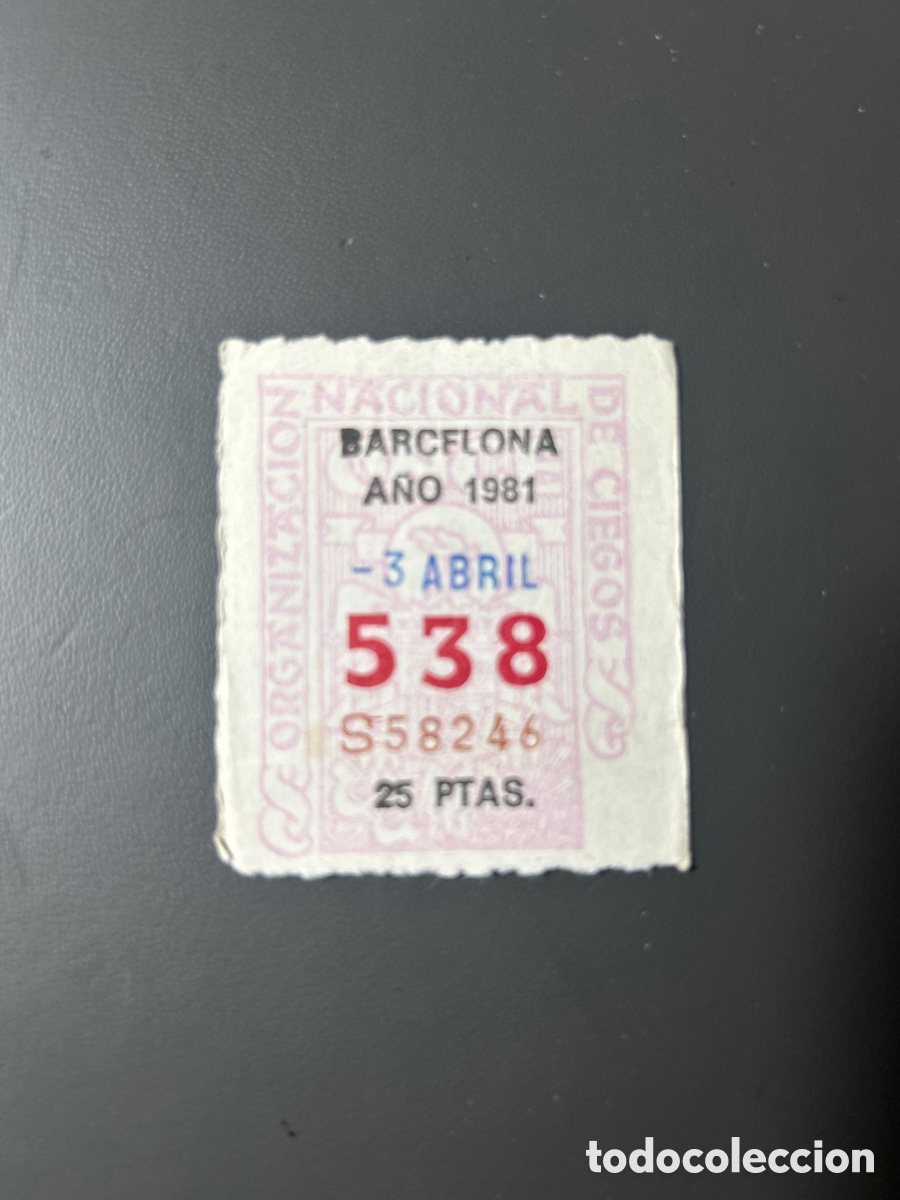 Cupones ONCE: Cupon Once A&ntilde;o 1981 Barcelona 3 Abril N&uacute;m 538 - Foto 1