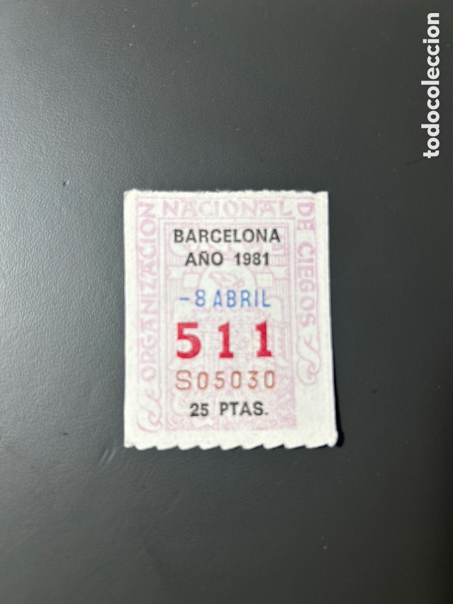 Cupones ONCE: Cupon Once A&ntilde;o 1981 Barcelona 8 Abril N&uacute;m 511 - Foto 1