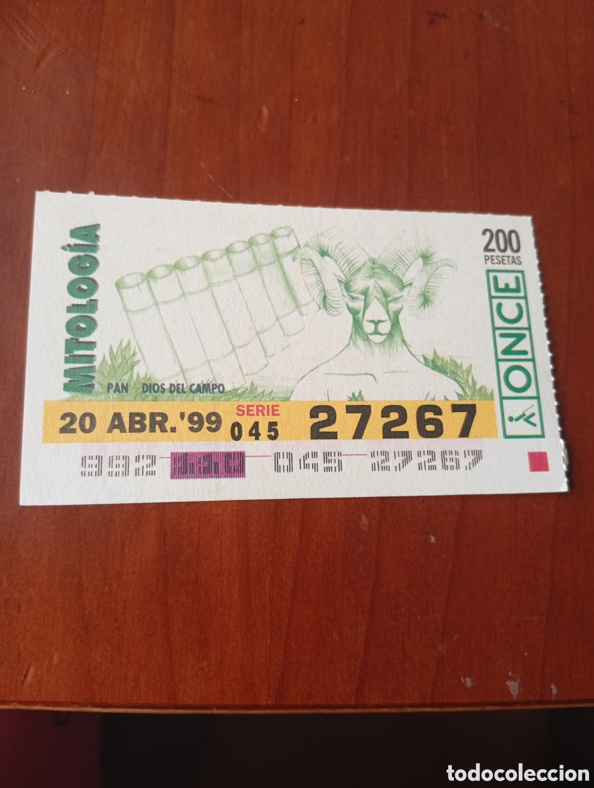 Cupones ONCE: CUPON ONCE 1999 MITOLOGIA PAN DIOS DEL CAMPO - Foto 1