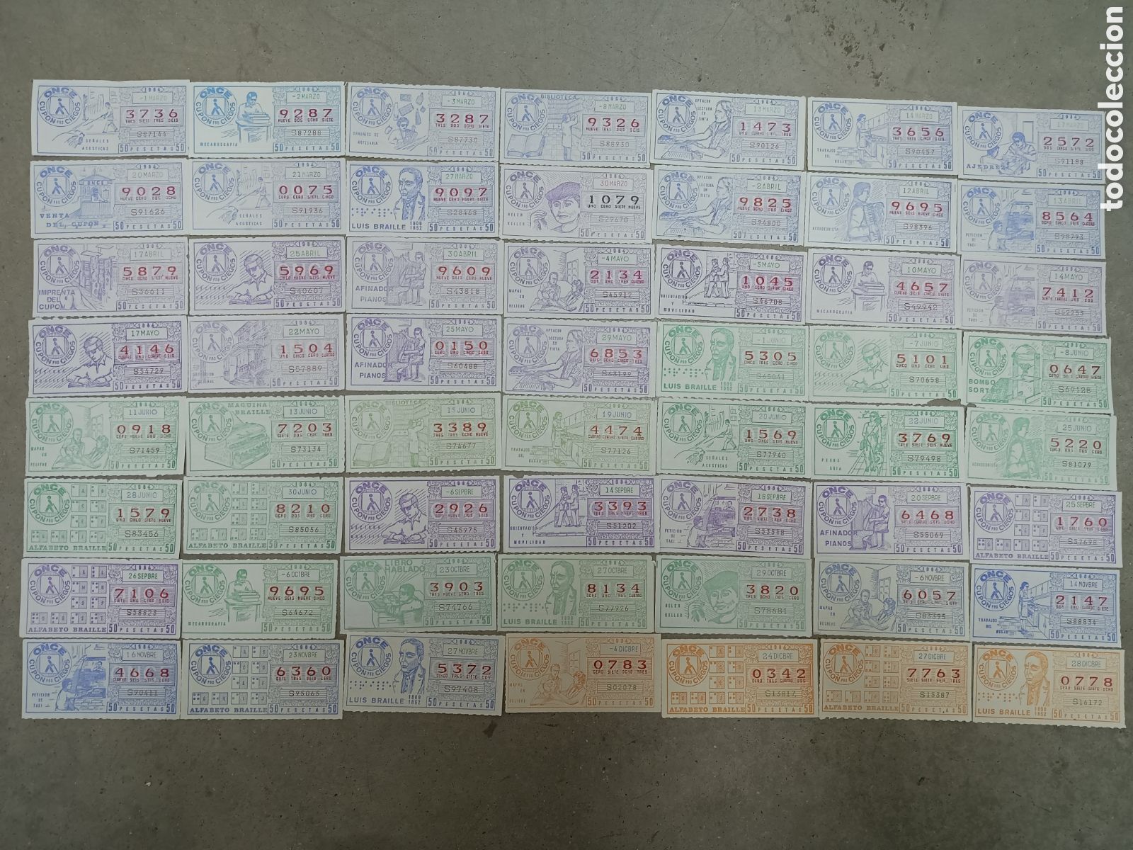 Cupones ONCE: 56 CUPONES DE LA ONCE DE 1984 - SORTEOS DIFERENTES - Foto 1
