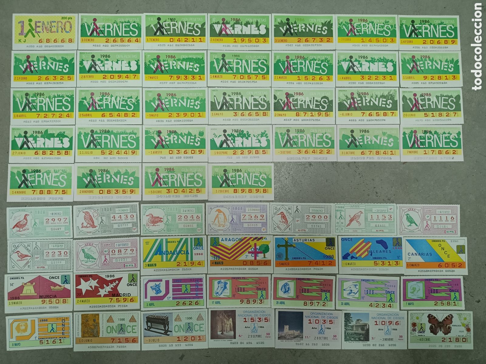 Cupones ONCE: 60 CUPONES DE LA ONCE DE 1986 - SORTEOS DIFERENTES - Foto 1