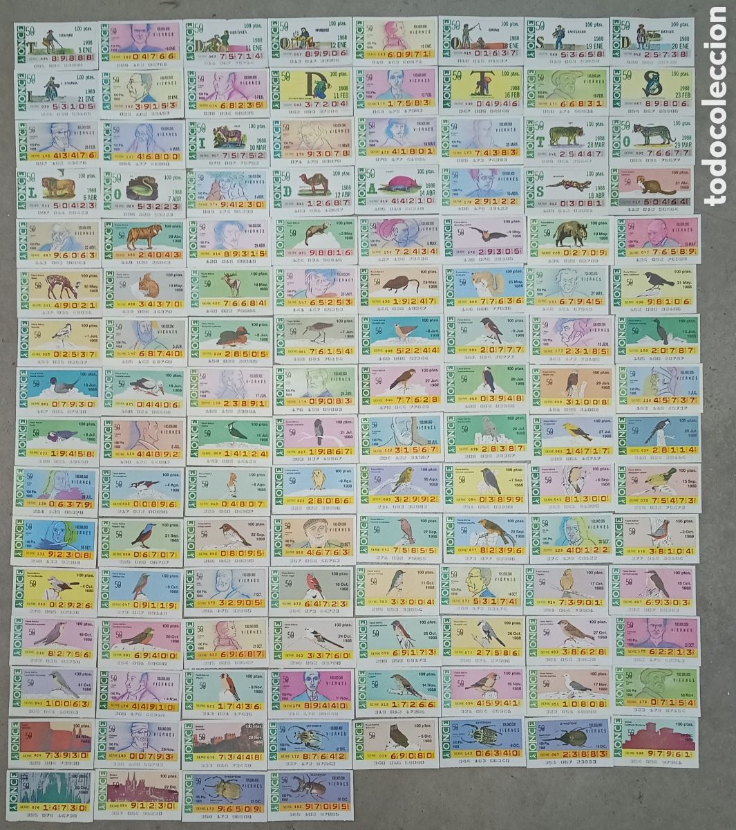 Cupones ONCE: 124 CUPONES DE LA ONCE DE 1988 - SORTEOS DIFERENTES - Foto 1