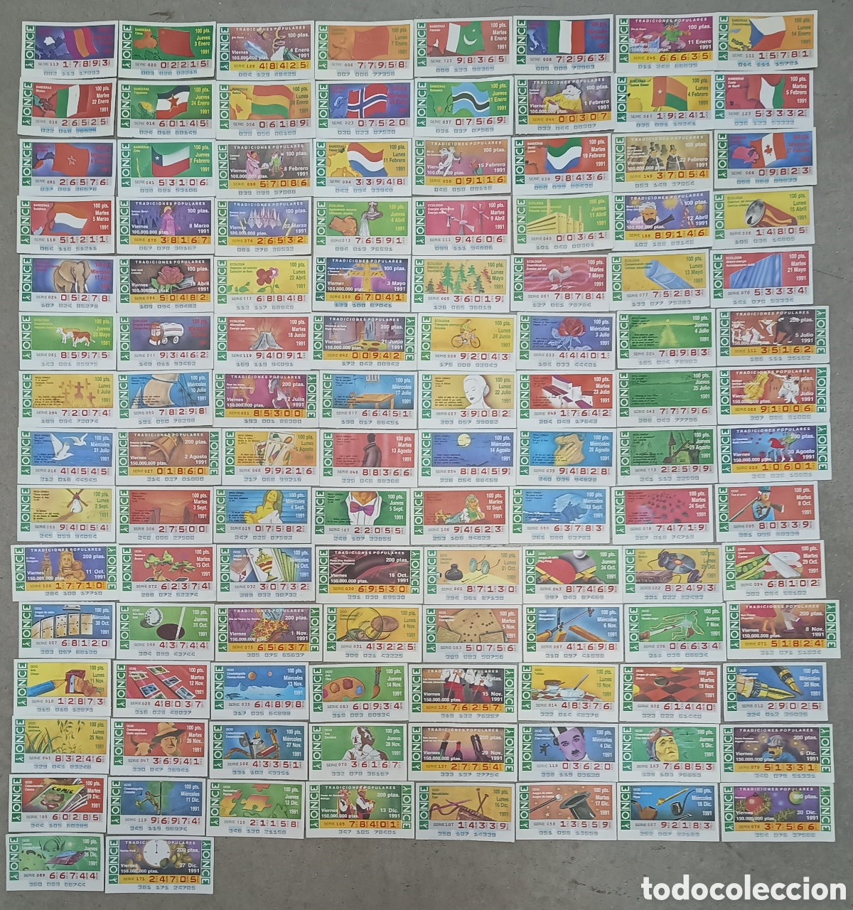 Cupones ONCE: 114 CUPONES DE LA ONCE DE 1991 - SORTEOS DIFERENTES - Foto 1
