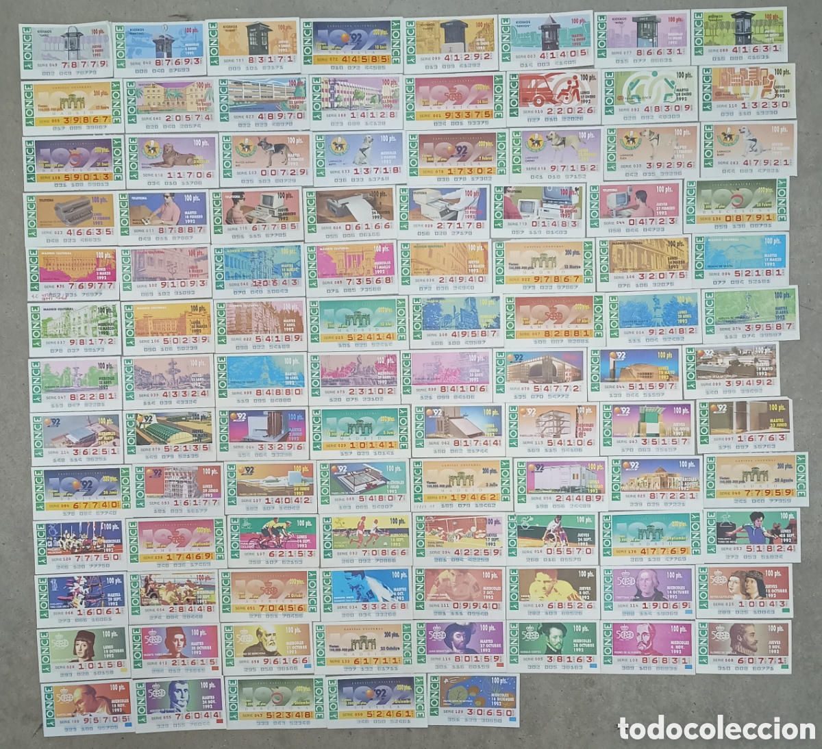 Cupones ONCE: 101 CUPONES DE LA ONCE DE 1992 - SORTEOS DIFERENTES - Foto 1