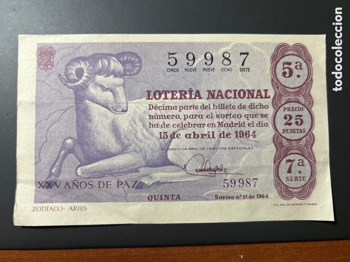 Cupones ONCE: Loteria A&ntilde;o 1964 Sorteo 11 - Foto 1