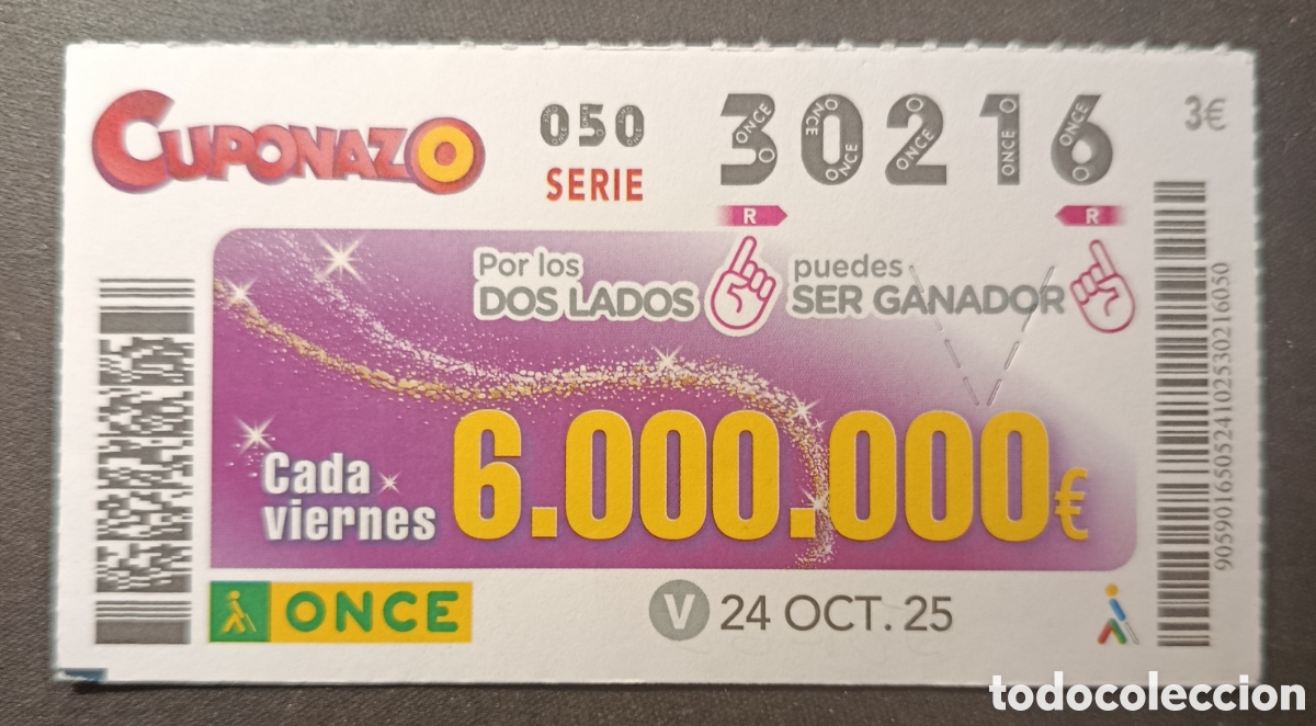 Cupones ONCE: N&deg; 30216 (24/OCTUBRE/2025) - Foto 1