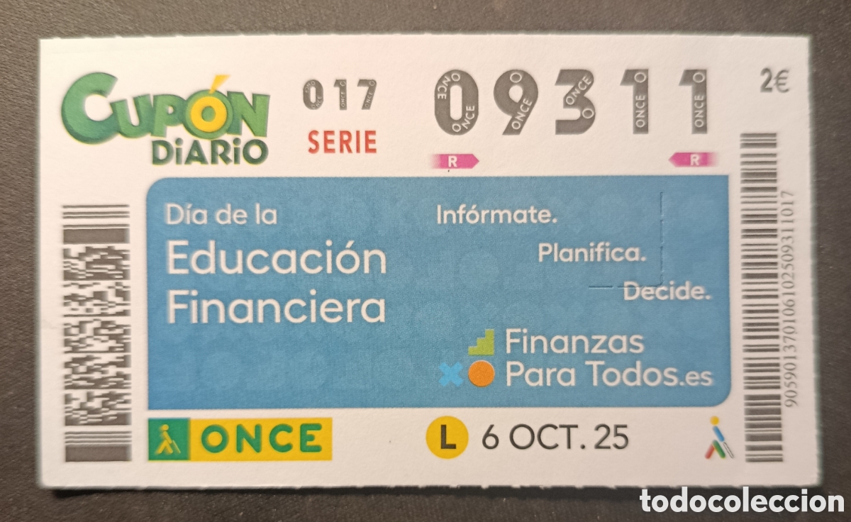 Cupones ONCE: N&deg; 09311 (6/OCTUBRE/2025) - Foto 1