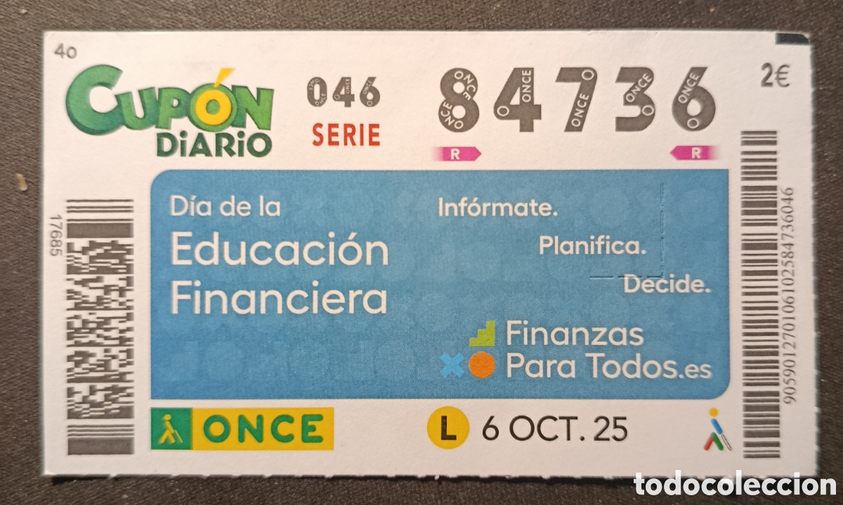 Cupones ONCE: N&deg; 84736 (6/OCTUBRE/2025) - Foto 1