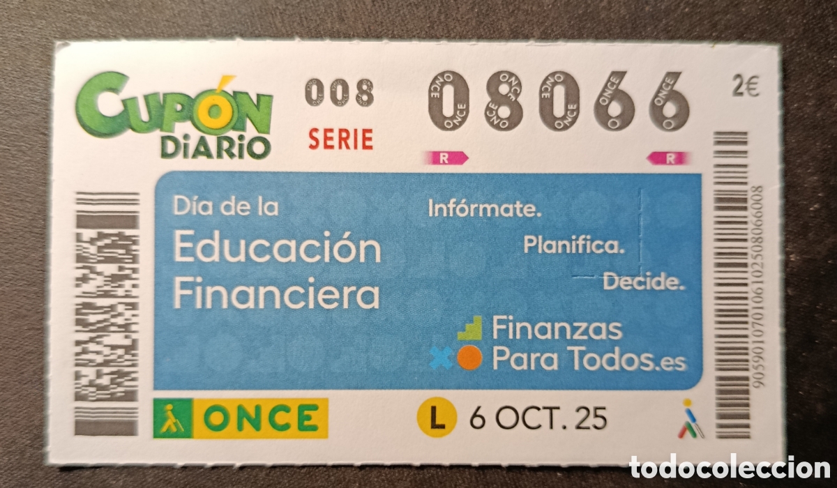 Cupones ONCE: N&deg; 08066 (6/OCTUBRE/225) - Foto 1