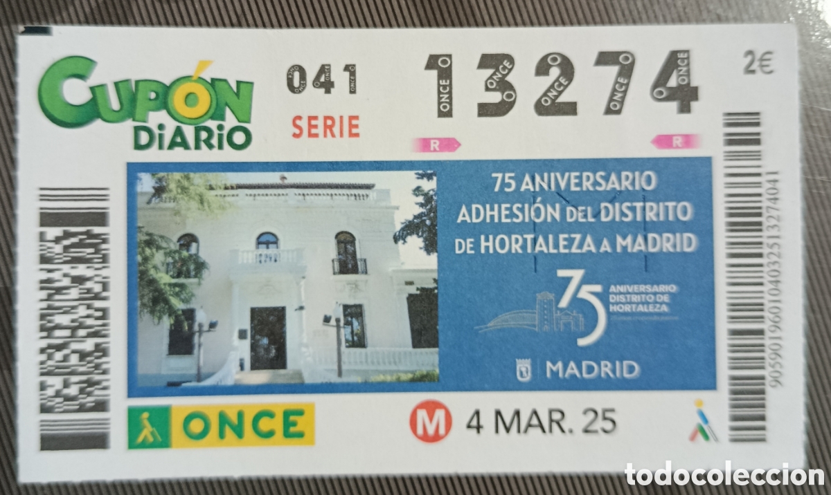 Cupones ONCE: N&deg; 13274 (4/MARZO/2025)-MADRID - Foto 1