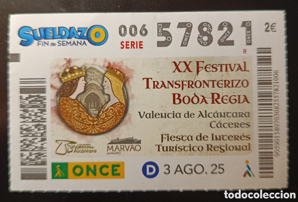 Cupones ONCE: N&deg; 57821 (3/AGOSTO/2025)-C&Aacute;CERES - Foto 1