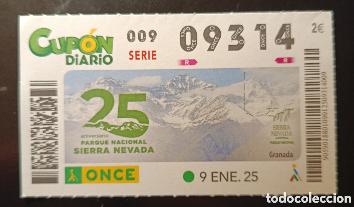Cupones ONCE: N&deg; 09314 (9/ENERO/2025)-GRANADA - Foto 1
