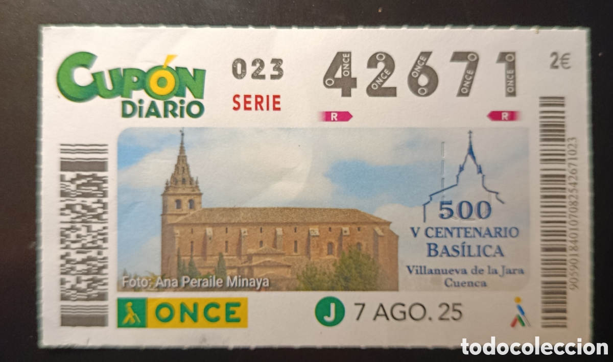 Cupones ONCE: N&deg; 42671 (7/AGOSTO/2025)-CUENCA - Foto 1