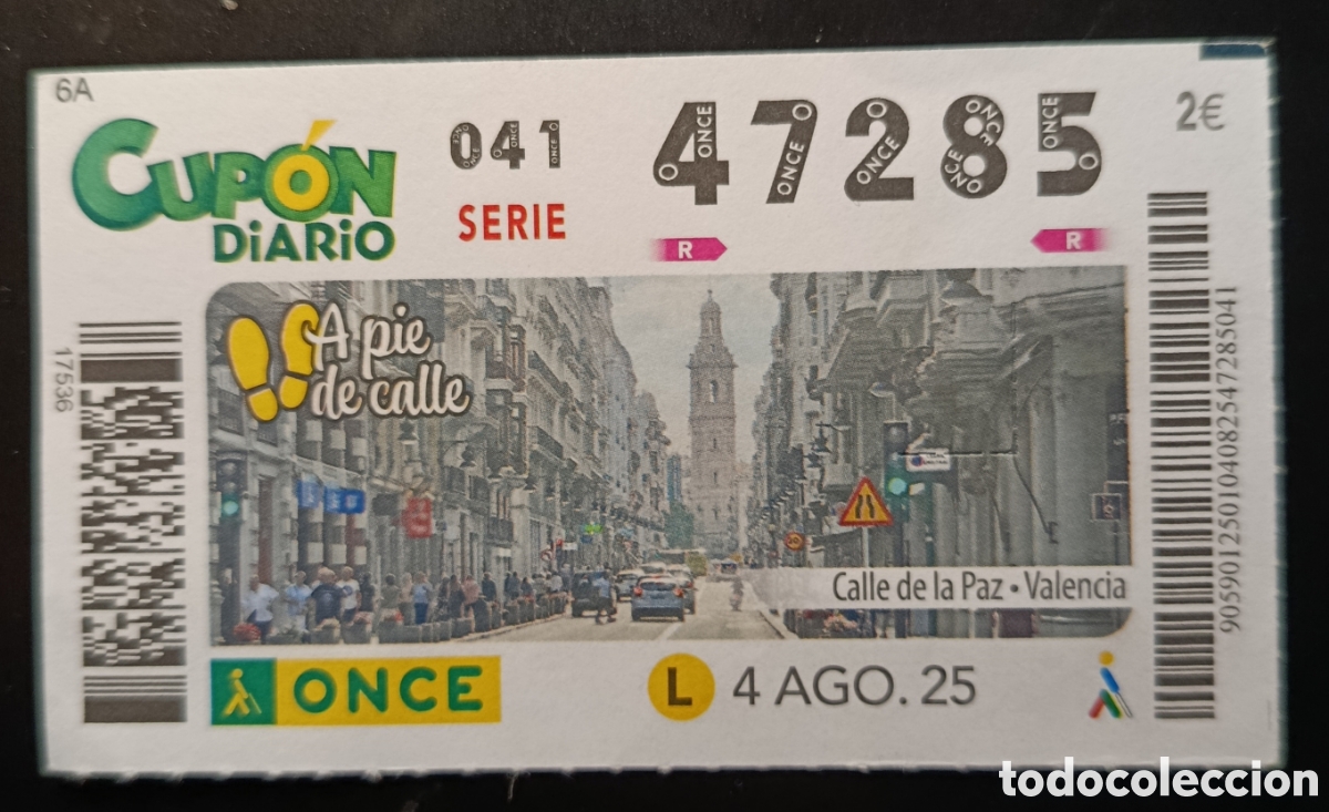 Cupones ONCE: N&deg; 47285 (4/AGOSTO/2025)-VALENCIA - Foto 1