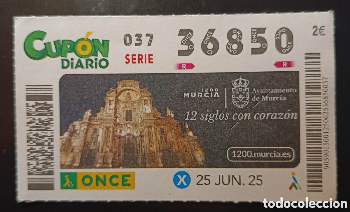 Cupones ONCE: N&deg; 36850 (25/JUNIO/2025)-MURCIA - Foto 1